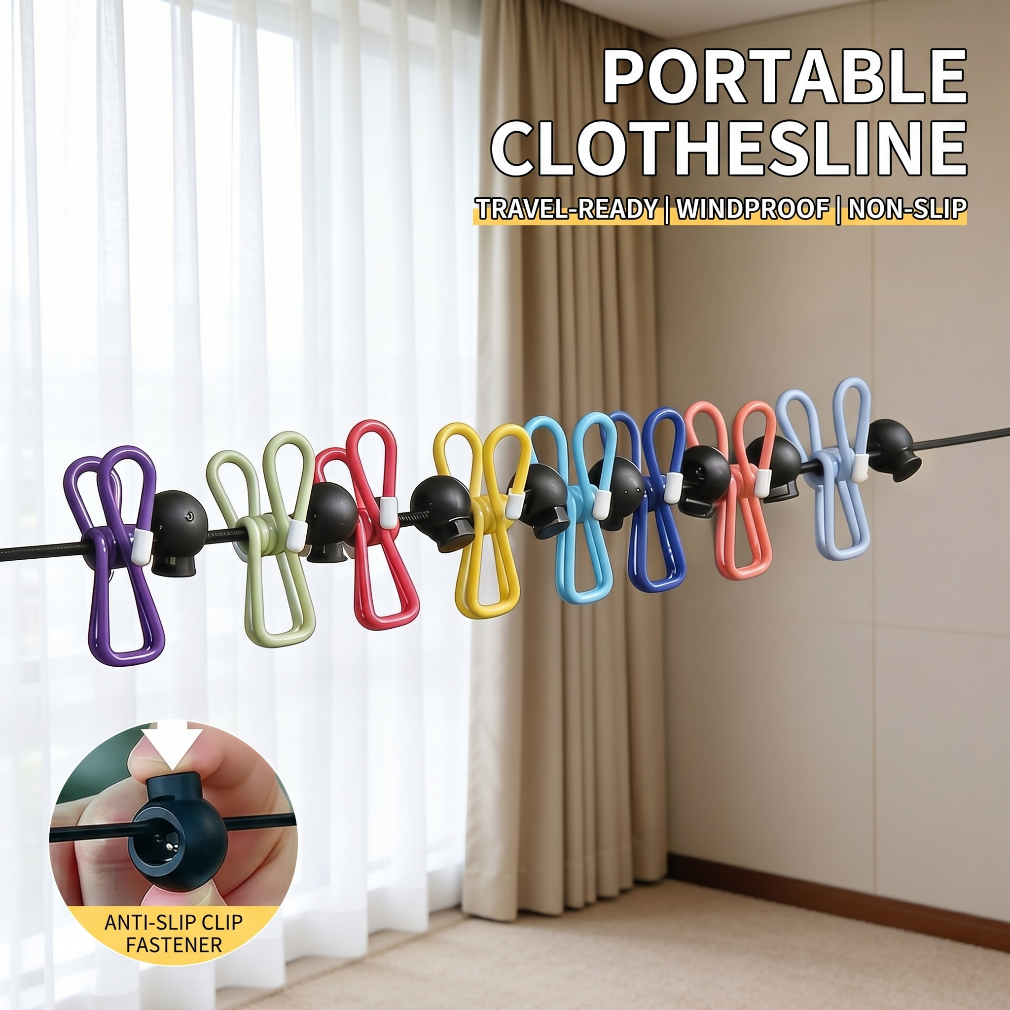 Tippet Line - Travel Clothesline Clothes Line with 12